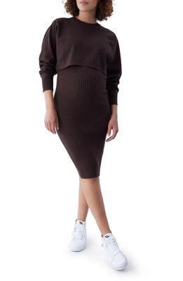 Ingrid & Isabel Two-Piece Ribbed Maternity Midi Dress & Sweater in Java