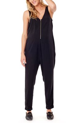 Ingrid & Isabel Zip Front Maternity/Nursing Jumpsuit in Jet Black
