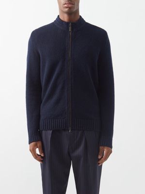 Inis Meáin - Chevron-trim Zipped Merino-blend Sweater - Mens - Black