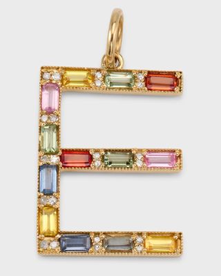 Initial E Pendant with Multicolor Sapphires and Diamonds