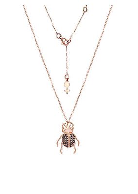 Insects 14K Rose Gold & 0.1 TCW Diamond Stag Beetle Pendant Necklace