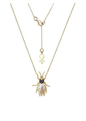 Insects Grasstopper 14K Yellow Gold & 0.1 TCW Black Diamond Necklace