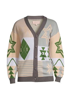 Intarsia Graphic Cardigan Sweater