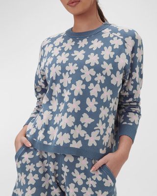 Intarsia-Knit Floral Raglan-Sleeve Pullover