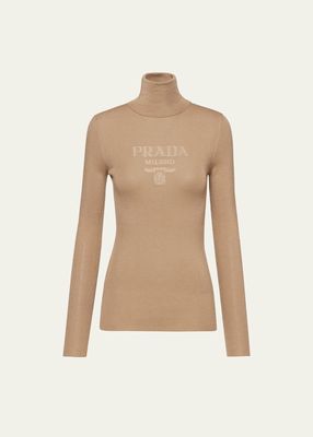 Intarsia Logo Wool Turtleneck Sweater