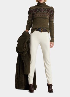 Intarsia Mock-Neck Slim Wool Sweater