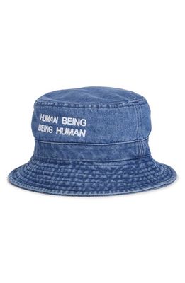 INTENTIONALLY BLANK Human Being Bucket Hat in Denim/White