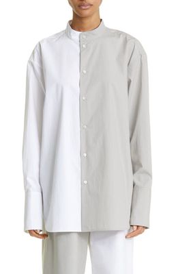 Interior Duo Colorblock Cotton Button-Up Shirt in White Pidgeon