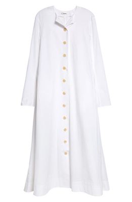Interior Evelyn Long Sleeve Button-Up Poplin Gown in Paper White