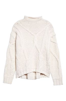 Interior Ishmael Cable Mock Neck Cotton & Merino Wool Sweater in Natural