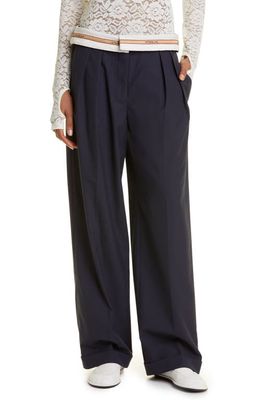 Interior Leon Paperbag Waist Pleated Pants in Navy