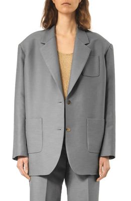 Interior Nico Oversize Cotton Blazer in Gray/Blue