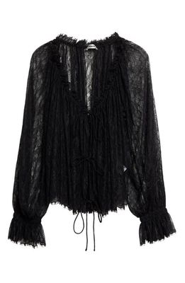 Interior Panos Gathered Lace Blouse in Midnight