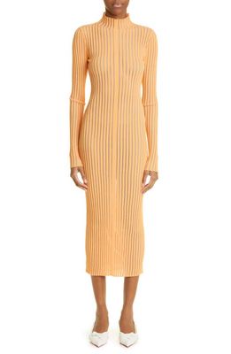 Interior Ridley Plaited Long Sleeve Cotton Blend Sweater Dress in Tangerine Clear