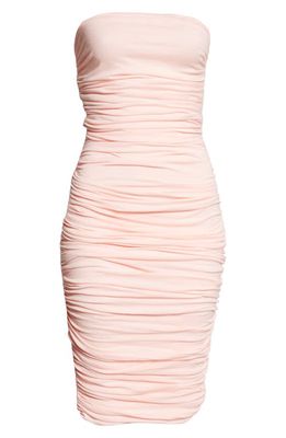 Interior Shelley Ruched Cotton Strapless Dress in Recital Pink