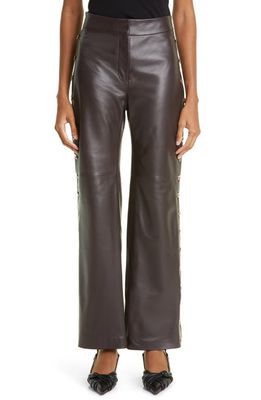 Interior Side Button Leather Wide Leg Pants in Tobacco