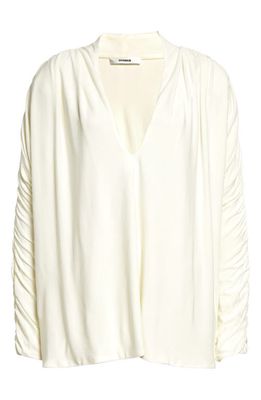 Interior Sidney Ruched Sleeve Jersey Top in Batter