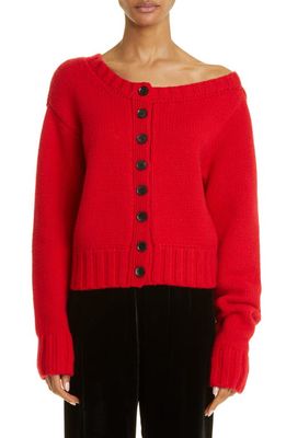 Interior The Agnes One-Shoulder Cashmere Cardigan in Varsity Red