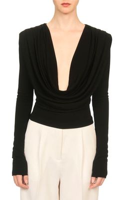 Interior The Carla Draped Plunge Neck Jersey Top in Midnight
