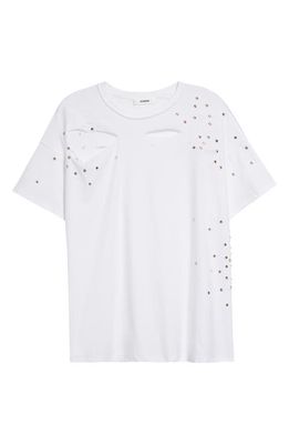 Interior The Diamante Mandy Oversize Ripped Cotton T-Shirt in White