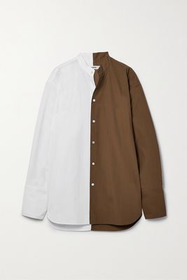 Interior - The Duo Oversized Two-tone Cotton-poplin Shirt - Brown