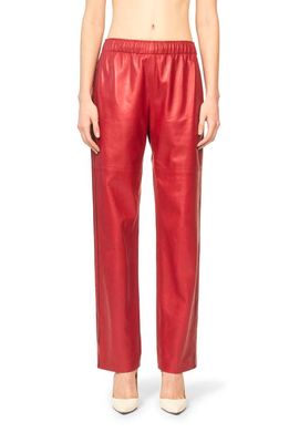 Interior The Durden Track Stripe Straight Leg Leather Trousers in Cherry