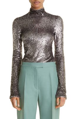 Interior The Francis Sequin Mock Neck Top in Pewter