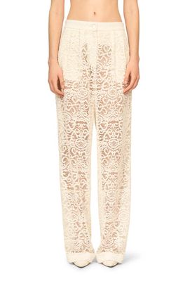 Interior The Gertude Sheer Cotton Blend Lace Pants in Ivory