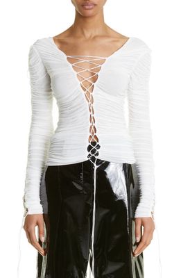 Interior The Kit Sheer Lace-Up Top in Cream