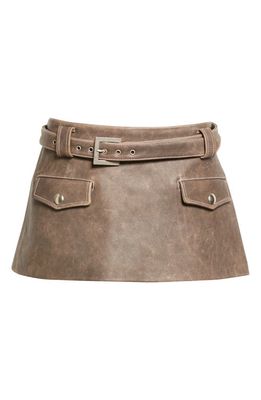 Interior The Lido Belted Leather Miniskirt in Tabac