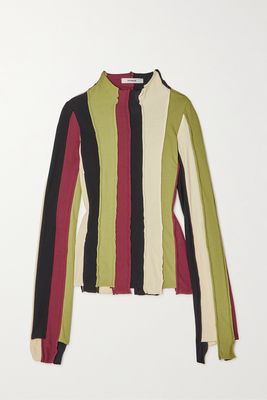 Interior - The Locasia Patchwork Striped Cotton-jersey Top - Red