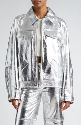 Interior The Sterling Oversize Metallic Leather Jacket in Aluminum