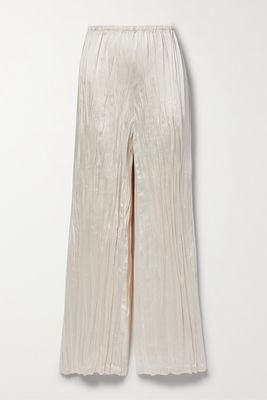 Interior - The Twiggy Pleated Satin Wide-leg Pants - Neutrals