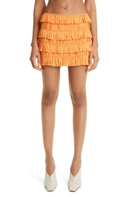 Interior Valencia Tiered Pleated Silk Miniskirt in Apricot