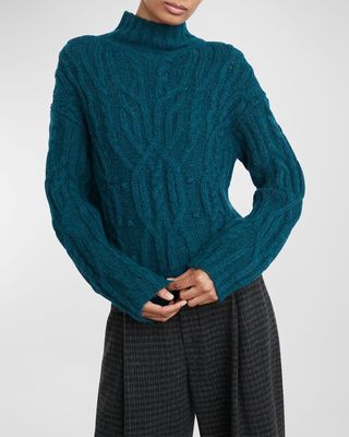 Interlaced Cable-Knit Turtleneck Sweater