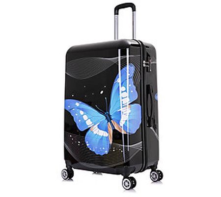 InUSA Lightweight Hardside Spinner 28" Black Bu tterfly Luggag