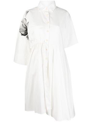 Ioana Ciolacu floral-print asymmetric cotton shirtdress - White