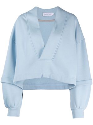 Ioana Ciolacu V-neck cotton-blend sweatshirt - Blue