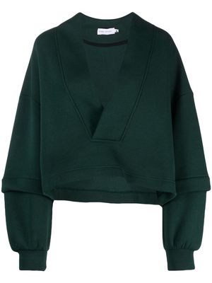 Ioana Ciolacu V-neck cotton-blend sweatshirt - Green