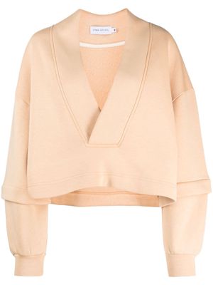 Ioana Ciolacu V-neck cotton-blend sweatshirt - Neutrals