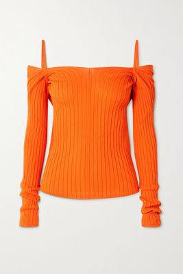 ioannes - Billowy Cold-shoulder Twist-back Ribbed-knit Top - Orange