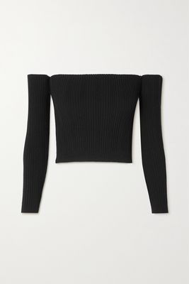 ioannes - Cropped Off-the-shoulder Ribbed-knit Top - Black