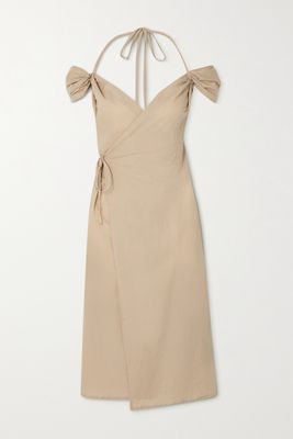 ioannes - Romeo Cold-shoulder Cotton Halterneck Wrap Dress - Brown