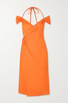 ioannes - Romeo Cold-shoulder Cotton Halterneck Wrap Dress - Orange