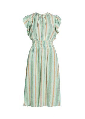 Iona Striped Linen-Blend Midi-Dress