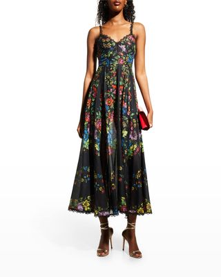 Iraso Floral Long Lace-Trim Dress