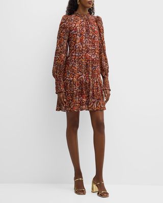 Irena Abstract-Print Blouson-Sleeve Mini Dress