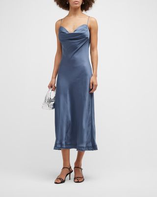 Irina Double-Layer Satin Midi Slip Dress