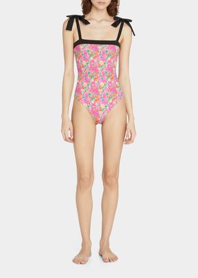 Irina Floral Shoulder-Tie One-Piece Swimsuit