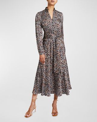 Irina Leaf-Print Button-Down Midi Dress